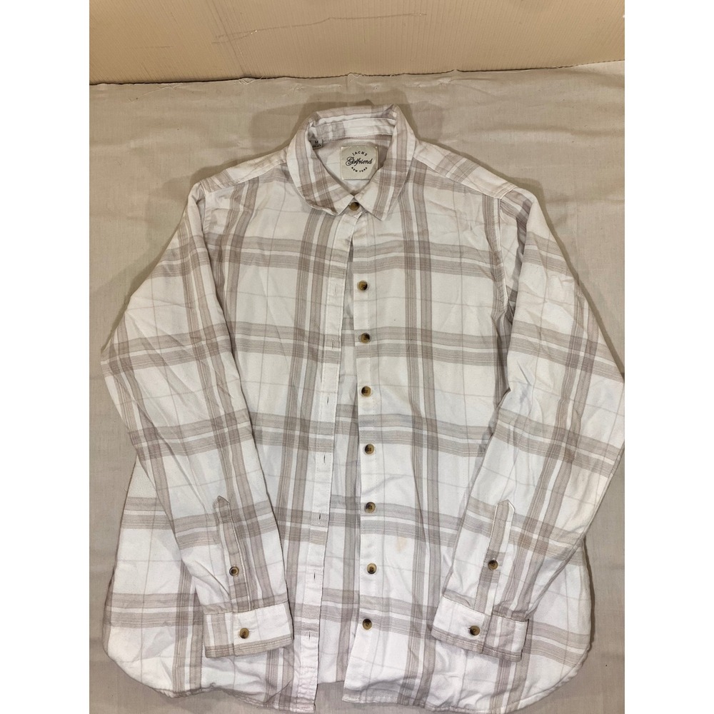 JACH's‎ Girlfriend Mens Medium Beige Plaid Button Down Long Sleeve Shirt